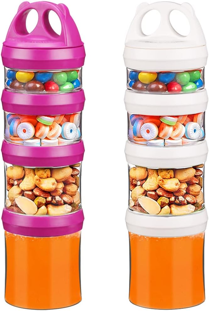BeneLabel Stackable Food Storage Containers with Twist Lock System - BPA-Free Tritan Containers for Travel, Formula, Protein Powder, Snacks - Leakproof & Dishwasher Safe (Red and White, 31oz per)