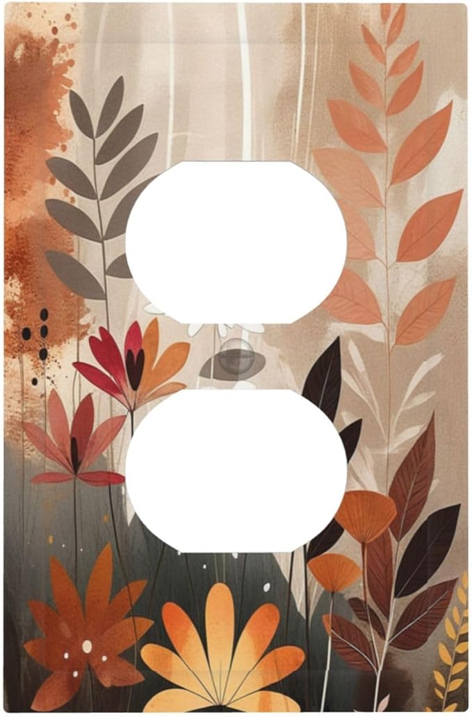 Boho Minimalist Vintage Wildflowers Plant Floral Art Watercolor Outlet Covers 1 Gang Duplex Electrical Receptacle Faceplate Light Switch Cover Wall Plate Decorative Switch Plates for Bedroom