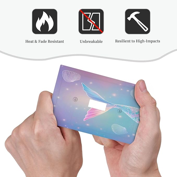 Cute Mermaid Pink Tail Scales Shells Colorful Ocean Decorative Light Switch Cover 1 Gang Single Toggle Device Electrical Faceplate Switchplates Decorator Outlet Wall Plate for Kids Room Nursery Decor