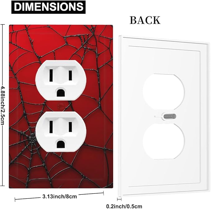 Red Spider Web 1-Gang Duplex Wall Plate, Hero Theme Cartoon Decorative Outlet Cover for Boys Bedroom, Playroom, Game Room & Man Cave