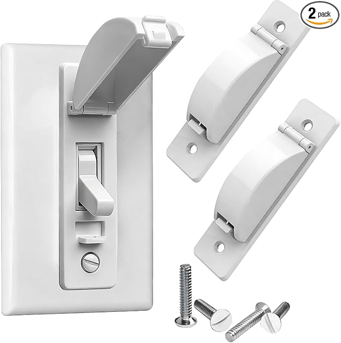 Light Switch Cover Guard, Child Proof Switch Guard 2 Pack for Toggle Switch, Prevent Kids from Turning Lights On/Off, Easy Install Wall Switch Protector (White)