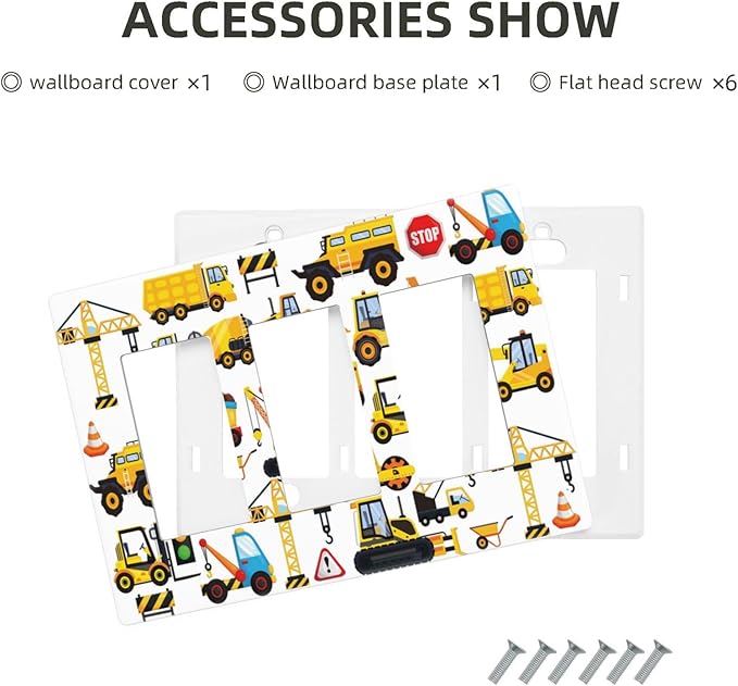 Funny Cartoon Kids Boy Car Truck Transport Car 3 Gang Triple Rocker/Decorator Gfci Outlet Light Switch Wall Plate Cover Decorative Electrical Socket Switch Face Plate for Dimmer, USB Outlet Scewless