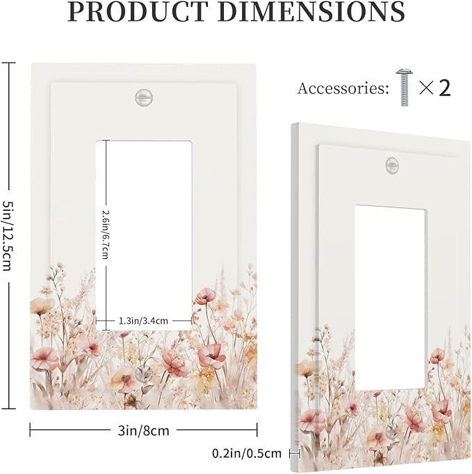 Decorative Outlet Covers Boho Floral Watercolor Flower Pattern 1 Gang Single Rocker Light Switch Cover Plate GFCI Wall Plates Electrical Switch Plate Cover for living Room Home Decor
