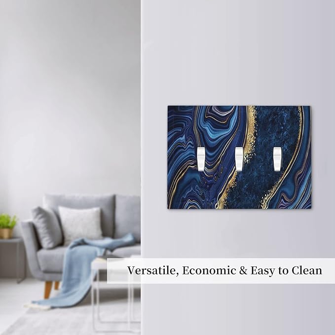 Blue Navy Marble 3 Gang Triple Toggle Light Switch Wall Plate Cover Marble Decorative Electrical Faceplate Teen Kids Boys Navy Blue Gold Abstract Bathroom Home Bedroom Art Panel Decorate 6.7" x 4.8