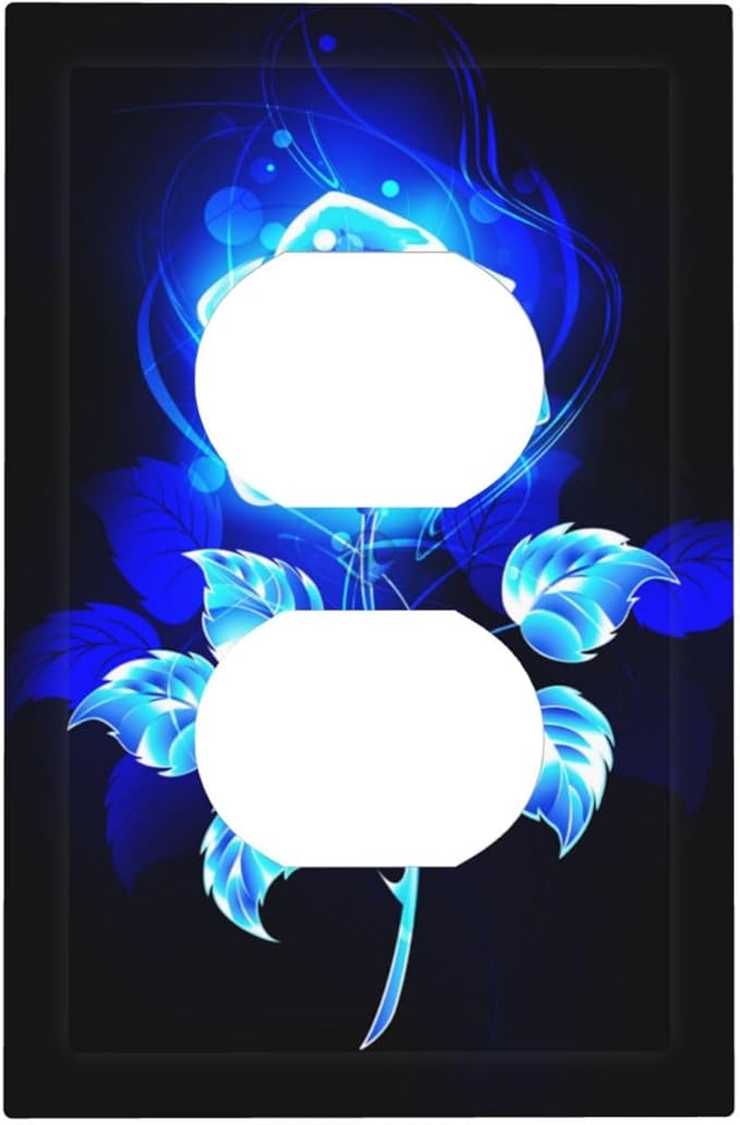 Blue Golden Rose Flower 1 Gang Outlet Plate Covers Decorative Single Duplex Wall Plate Electrical Receptacle Light Switch Cover Electric Switchplate Country Decor