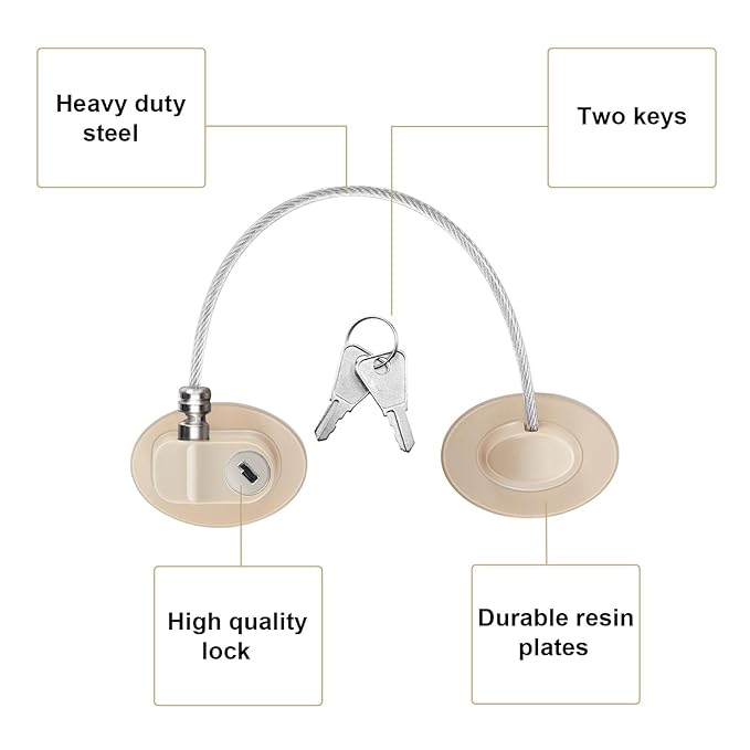 Hotop 4 Pack Cabinet Locks with Keys Mini Fridge Refrigerator Locks for Kids Toddlers Self Adhesive Child and Baby Proofing Safety for Deep Freezer Drawers Doors Latch (Light Brown)