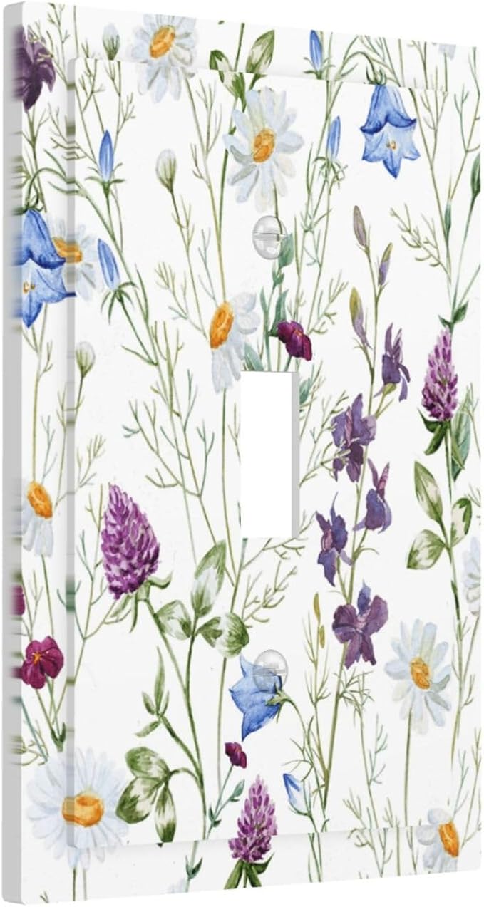 Floral Boho Multicolor Flower Plant Leaves Decorative Light Switch Cover 1 Gang Single Toggle Device Electrical Faceplate Switchplates Decorator Outlet Wall Plate for Bedroom Living Room Decor