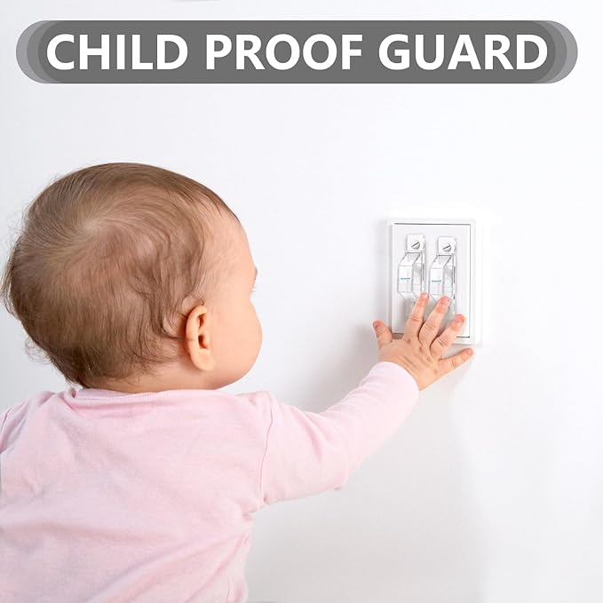 4 Pack Light Switch Cover Guard,Light Switch Lock With Glow In The Dark Effect, Child Proof Wall Switch Cover Keeps Lights or Switches from Being Accidentally Turned ON or OFF （Clear)