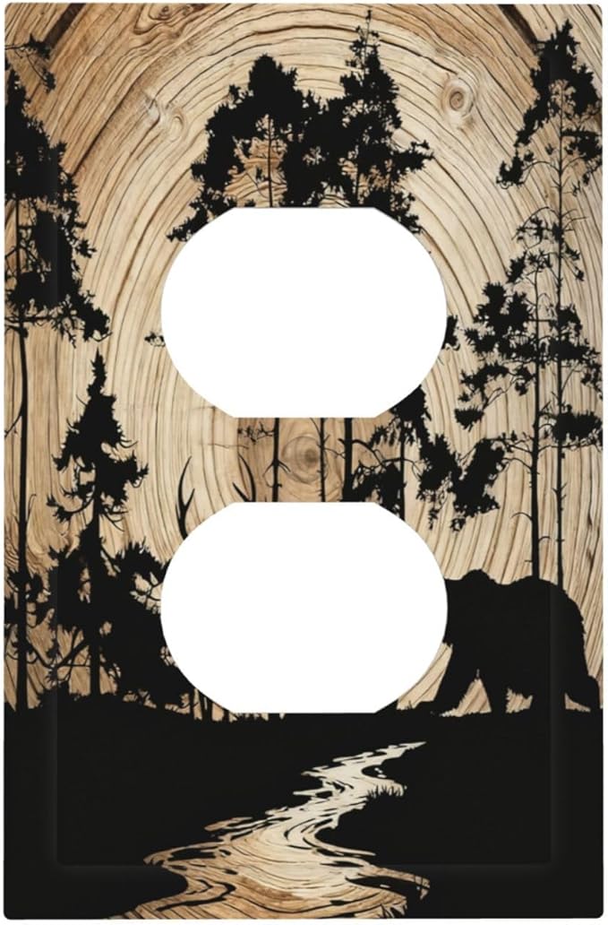 Rustic Forest Antler Black Bear Deer Silhouettes Outlet Covers 1 Gang Duplex Light Switch Cover Decorative Switch Plates Electrical Receptacle Faceplate Wall Plate for Farmhouse Home Decor