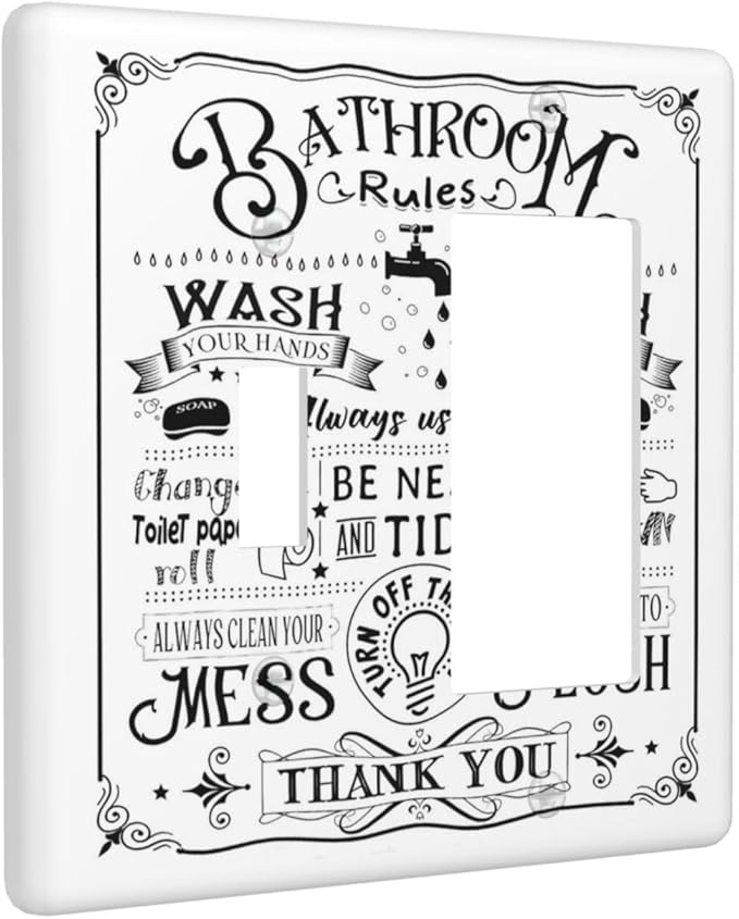 Bathroom Wash Inspirational Quote 2 Gang Single Toggle/Rocker Combination Light Switch Cover Decorative Wall Plate Cover Electrical Faceplate Art Decor