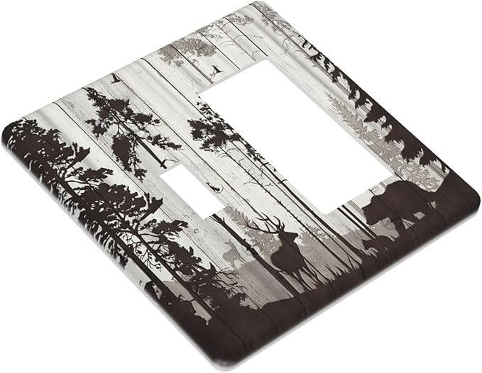 Light Switch Cover Rustic Deer Hunting Forest Woodland 2 Gang Toggle Rocker Combo Wall Plates Country Decorative Switch Plates and Outlet Covers Receptacle Cover for Farmhouse Home Decor