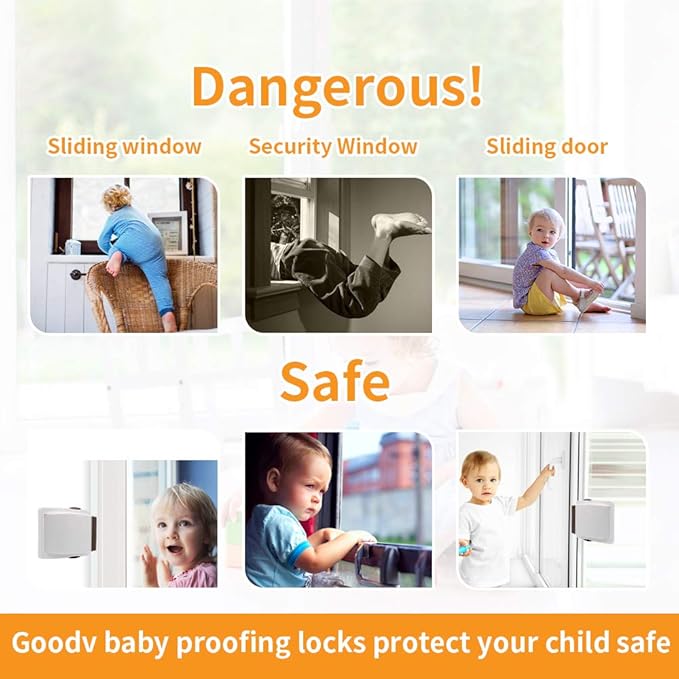 Goodv Child Proof Window Sliding Door Lock 2 Grey Packs (Suit for Working Space Over 0.42in and Under 1.18in) Security Your Baby Safe and Protect Kid outof Dangerous at Home (2, Grey)