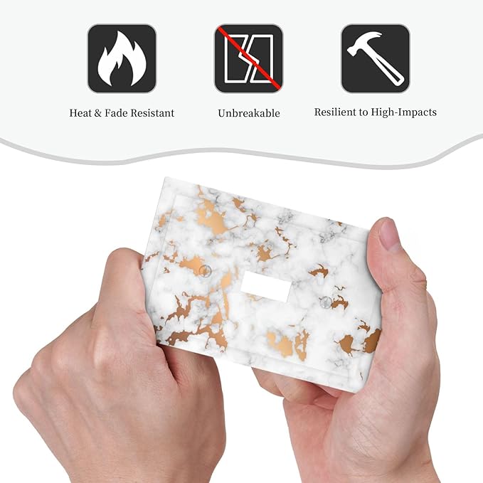 Lexury White Red Golden Marble 1 Gang Light Switch Plate Decorative Single Toggle Wall Plate Cover Electrical Switchplate Faceplate for Bedroom Room Decorate Jumbo