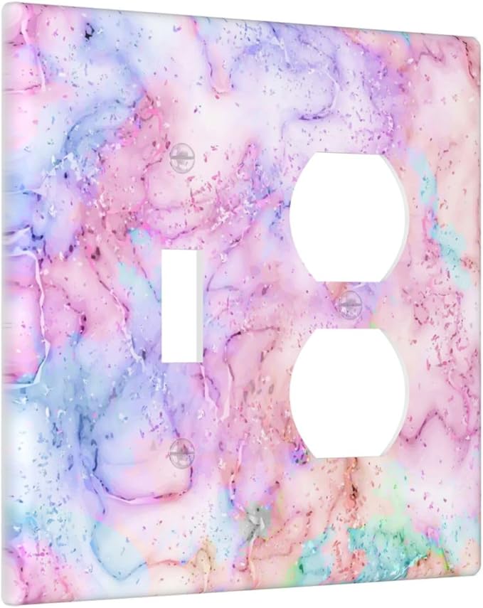 Light Switch Cover Pink Purple Gold Abstract Marble Texture 2 Gang Outlet Cover 1 Toggle Duplex Decorative Switchplate Wall Plate Electrical Receptacle Art Faceplate for Bedroom Bathroom Decor