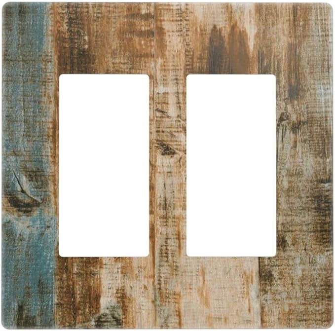 Brown Wood 2 Gang Double Rocker/Decor Light Switch Cover Decorative Outlet Wall Plate Electrical Faceplate Home Bedroom Art Panel Decor Screwless 4.7" x 4.6