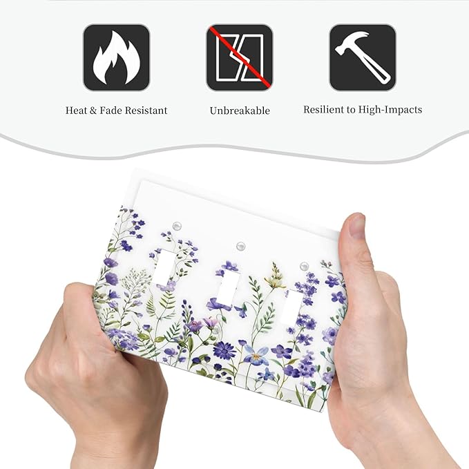 Lavender Wildflowers Purple Flowers Plant Floral Decorative Switch Plates 3 Gang Wall Plate Triple Toggle Light Switch Cover Faceplate Electrical Wall Panels for Bedroom Living Room Decor