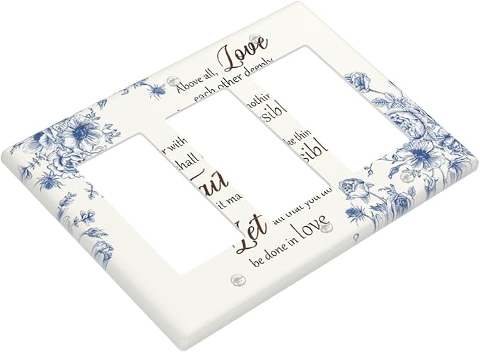 Decorative Outlet Covers Inspirational Quotes Blue Flower Floral 3 Gang Light Switch Cover Plate Triple Rocker Wall Plates for Electrical Outlets Switch Plate Covers for Bedroom Home Decor