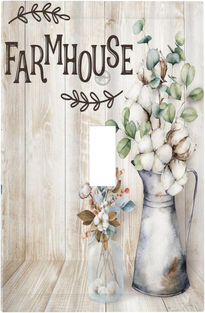 Decorative Switch Plate Covers Farmhouse Floral Cotton 1 Gang Single Toggle Light Switch Cover Rustic Country Flower Jumbo Size Wall Plate Electrical Switchplate Receptacle Plug for Bathroom