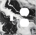 Ink Painting Marble Black White Abstract Luxurious Print Wallplates 1 Toggle 1 Duplex Switch Plate Electrical GFCI Faceplate Decorative Light Switch Covers for Kitchen Office Decor