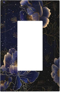 Navy Blue Floral Vintage Flower Dark Watercolor Decorative Outlet Covers 1 Gang Single Rocker Light Switch Cover Plate Wall Plates GFCI Faceplate for Bedroom Living Room Decor