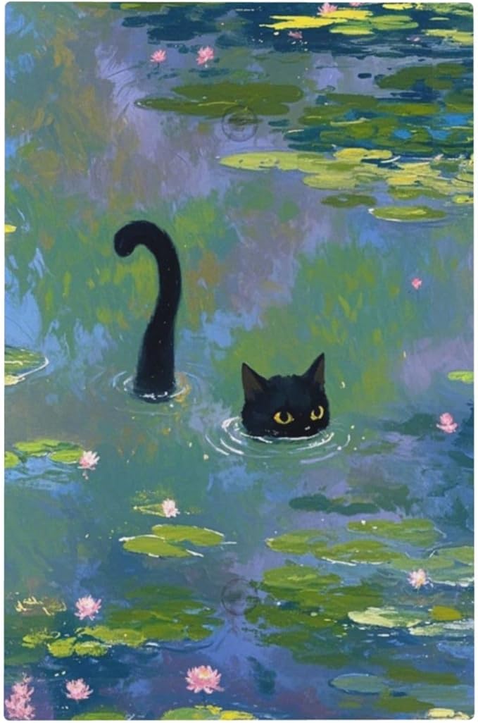 Light Switch Covers Cute Black Cat Water Lily Pond Watercolor Decorative Switch Plates 1 Gang Blank No Device Outlet Covers Electrical WallPlates for Kids Room Nursery Decor