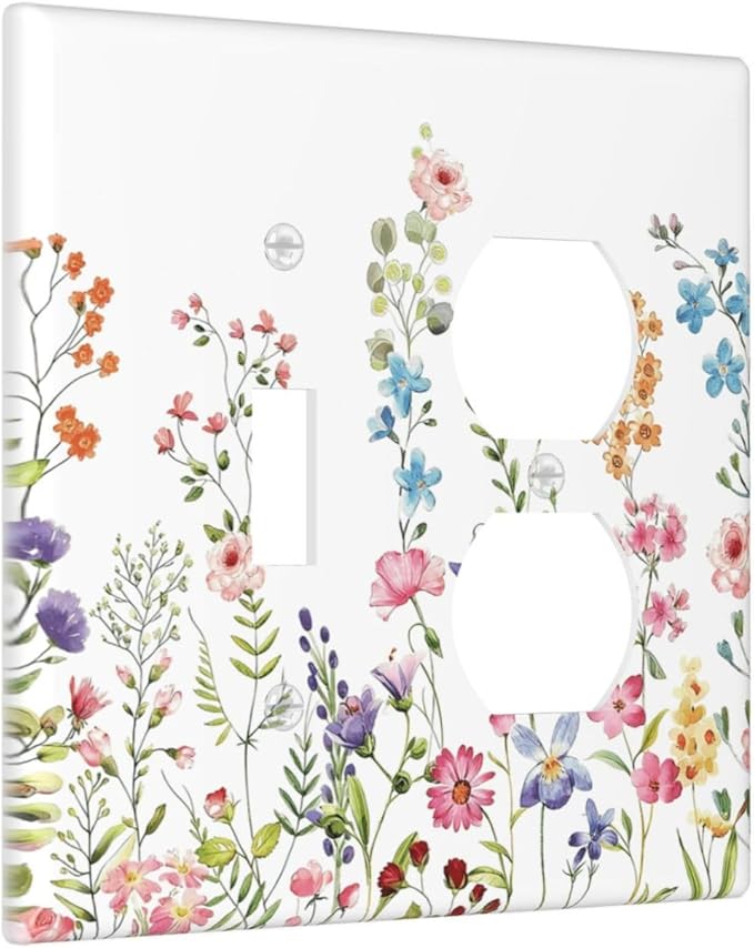 Boho Watercolor Wildflowers Floral Plants Flower Wallplates 1 Toggle 1 Duplex Switch Plate Electrical GFCI Faceplate Decorative Light Switch Covers for Bedroom Living Room Decor