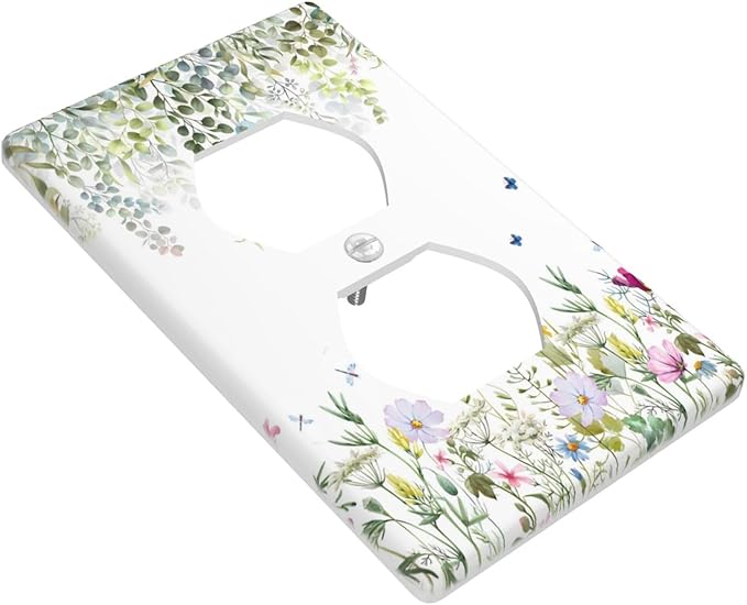 Green Floral Leaves Outlet Covers Wild Flower Light Switch Cover Decorative Wall Plate Electrical Switchplate Faceplate for Bathroom Kitchen Bedroom