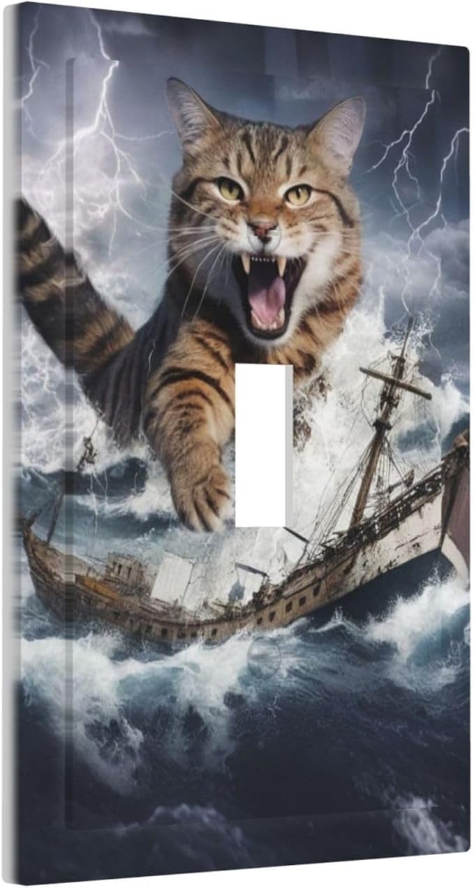 Decorative Light Switch Plate Covers Funny Cat Sea Ship Ocean Billow Wave Novelty 1 Gang Wall Plate Single Toggle Switch Cover Plate Jumbo Electrical Switchplate Receptacle Faceplate