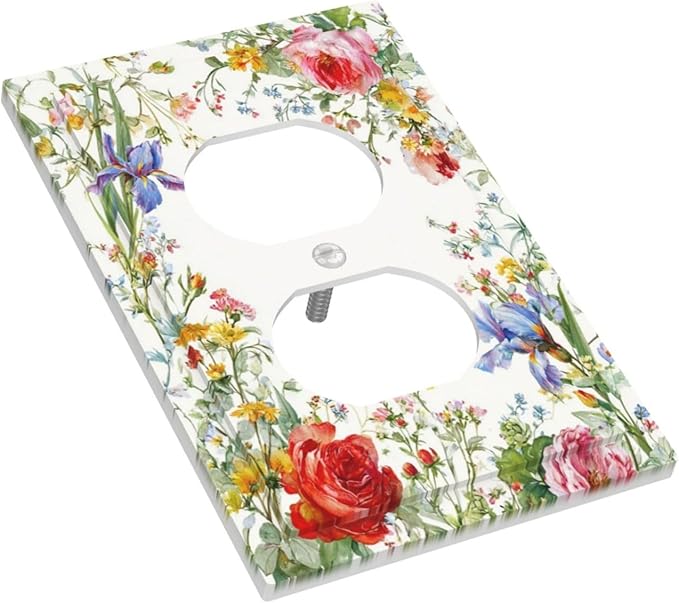 Decorative Outlet Covers Rustic Red Flower Garden Floral 1 Gang Duplex Light Switch Cover Plate Unique Wall Plates for Electrical Outlets Switch Plate Covers for Country Home Decor
