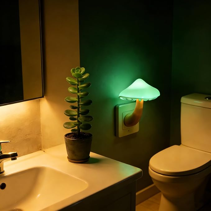 AUSAYE 3 Pack Sensor LED Night Light Plug in Lamp Mushroom Night Light for Adults Kids NightLight Bedroom,Bathroom,Toilet,Hallway,Stairs,Kitchen,Basement Green