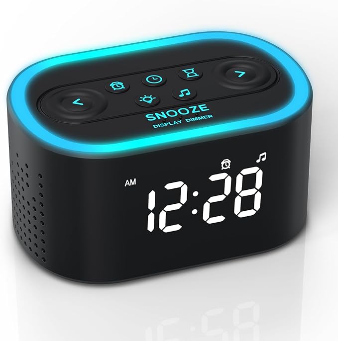 Reacher Digital Alarm Clock & White Noise Sound Machine, 21 Soothing Sounds, 7 Wake Up Sounds, 8 Night Lights, 32-Level Volume, 9 Sleep Timer, Memory Function for Kid, Adult, Bedroom, Nightstand