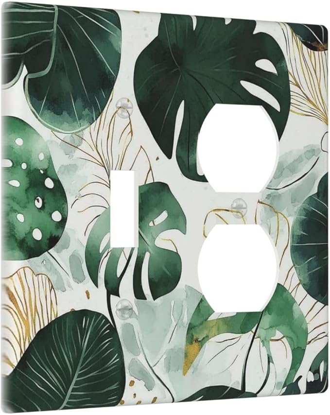 Boho Tropical Green Leaf Watercolor Banana Leaves Wallplates 1 Toggle 1 Duplex Switch Plate Electrical Gfci Faceplate Decorative Light Switch Covers For Bed Room Living Room Decor
