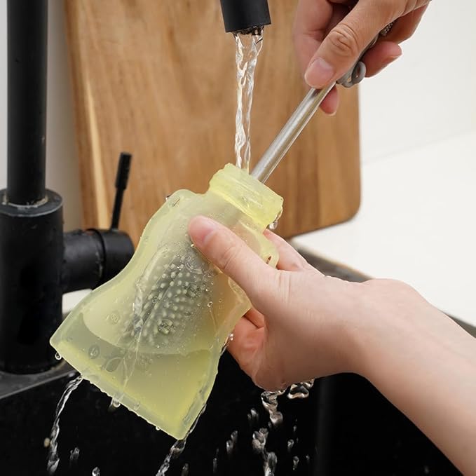 haakaa Silicone Yummy Pouch 4.5 oz – Reusable Silicone Snack & Smoothie Pouch, Refillable, Leak-Resistant, Dishwasher Safe, Eco-Friendly Food Storage for Babies Kids & Toddlers (2-PK, Lemon)