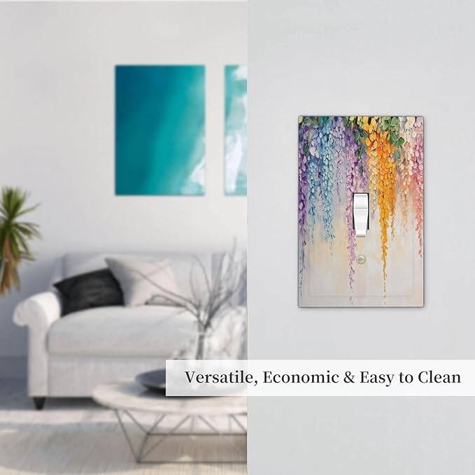 Colorful Wildflower Wisteria Cascade Floral Flower Decorative Light Switch Cover 1 Gang Single Toggle Device Electrical Faceplate Switchplates Decorator Outlet Wall Plate for Bedroom Living Room Decor