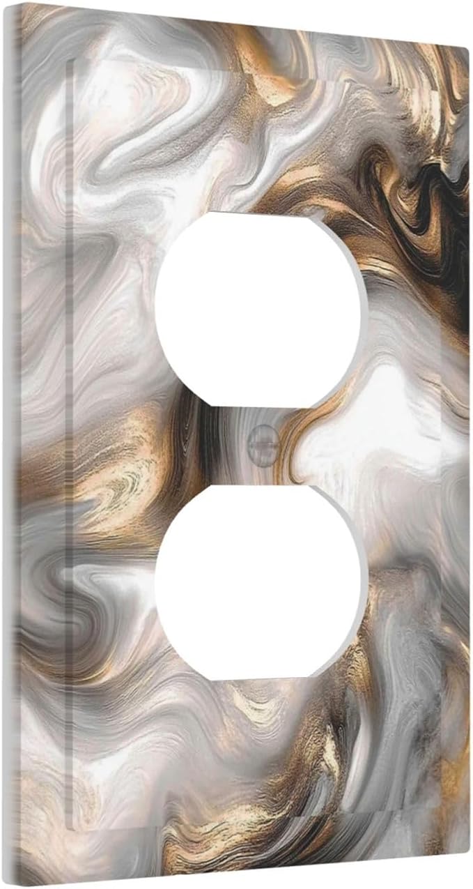 Outlet Covers Grey Brown Swirl Marble Texture 1 Gang Duplex Light Switch Cover Decorative Switch Plates Electrical Receptacle Faceplate Wall Plate For Bathroom Kitchen Decor