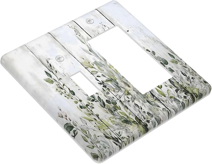 Sage Green Eucalyptus Rustic Country Botanical Leaf Flower Outlet Covers 1 Toggle 1 Rocker Combination Decorative Wall Plate Electrical Switch Plates Light Switch Cover Plate for Farmhouse Bedroom