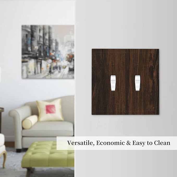 Light Switch Cover Plate Dark Brown Wood Grain Rustic Country Wooden 2 Gang Double Switch Plate Covers Toggle Wallplate Decorative Outlet Covers Electrical Switchplate for Farmhouse Home