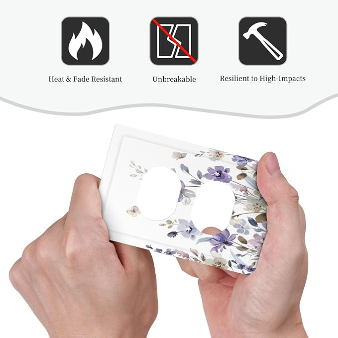 Purple Watercolor Flower Floral Butterfly Outlet Covers 1 Gang Duplex Light Switch Cover Decorative Switch Plates Electrical Receptacle Faceplate Wall Plate for Bedroom Living Room Decor