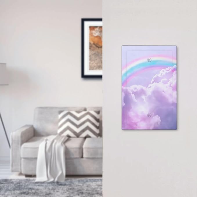 Rainbow in the Clouds Single Blank Wall Plates Decorative Pink No Device Faceplate Purple Cloud Light Switch Cover Art Panel Cute Dimmer for Bedroom Kidroom Nursery Decor