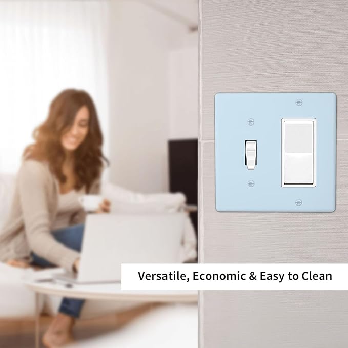 Aqua/Teal 2 Gang Combination Light Switch Cover Decorative 1-Toggle 1-Decorator Wall Plate Electrical GFCI Combo Receptacle Faceplate