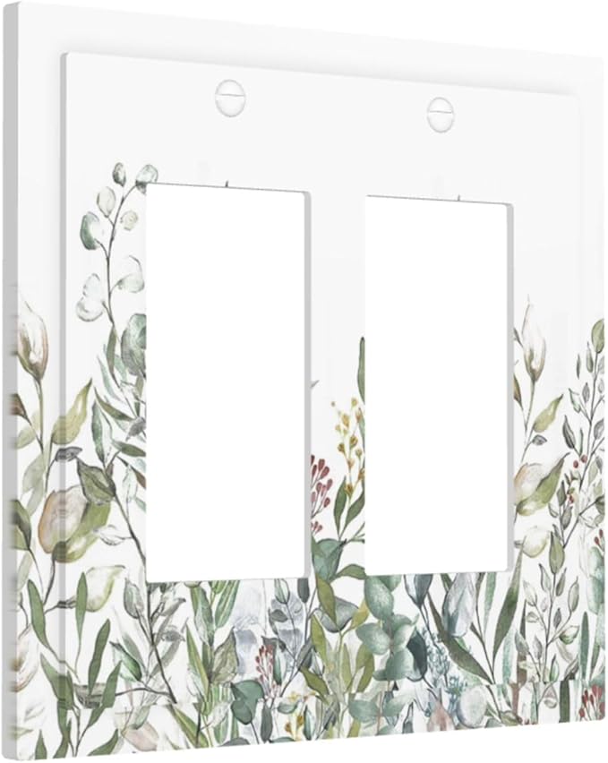 Wildflower Garden Rustic Green Leaf Floral Decorative Outlet Covers 2 Gang Double GFCI Rocker Electrical Wall Panels Light Switch Cover Plate for Bed Room Living Room Decor