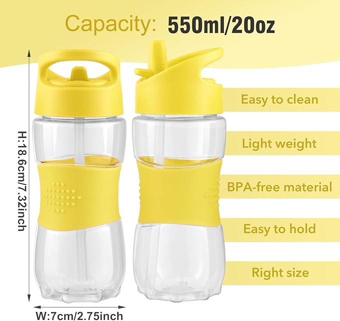 Sivaphe Clear Water Bottle with Straw 12 oz Portable Tritan Transparent Sports Drinking Bottle for School Girls Boys Yellow