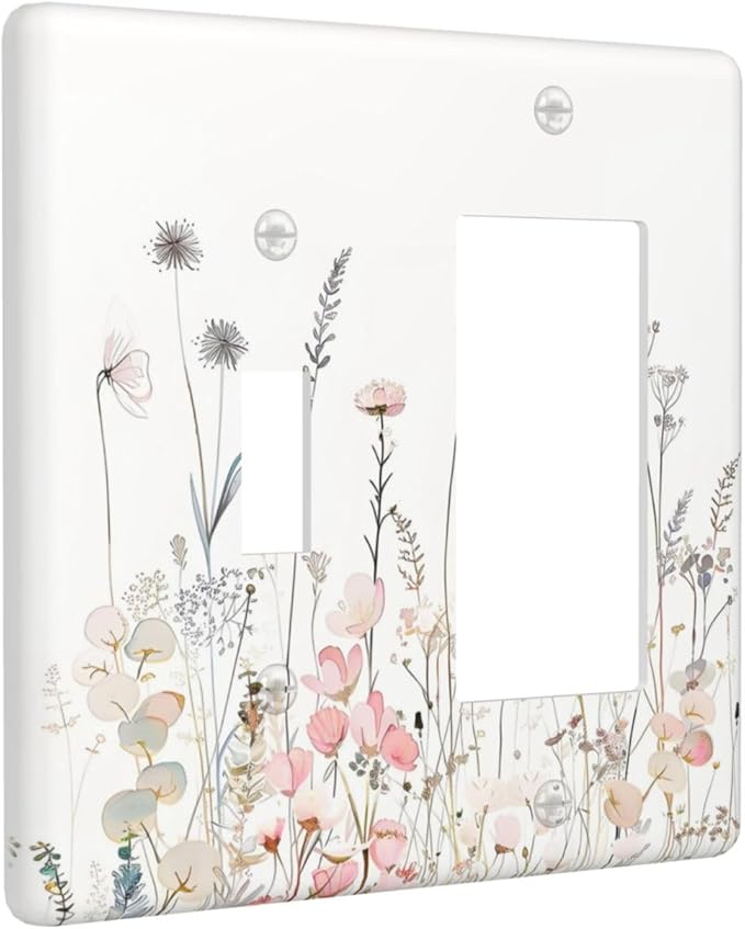 Floral Watercolor Wildflower Dandelion Plant Outlet Covers 1 Toggle 1 Rocker Combination Decorative Wall Plate Electrical Switch Plates Light Switch Cover Plate for Farmhouse Bed Room Decor