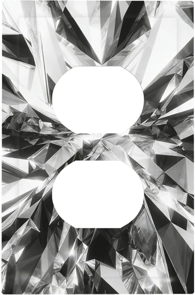 Sparkling Diamond Cut Duplex Wall Plate - 1-Gang Standard US Size Crystal Glam Outlet Covers for Living Room Bedroom Bathroom Decor
