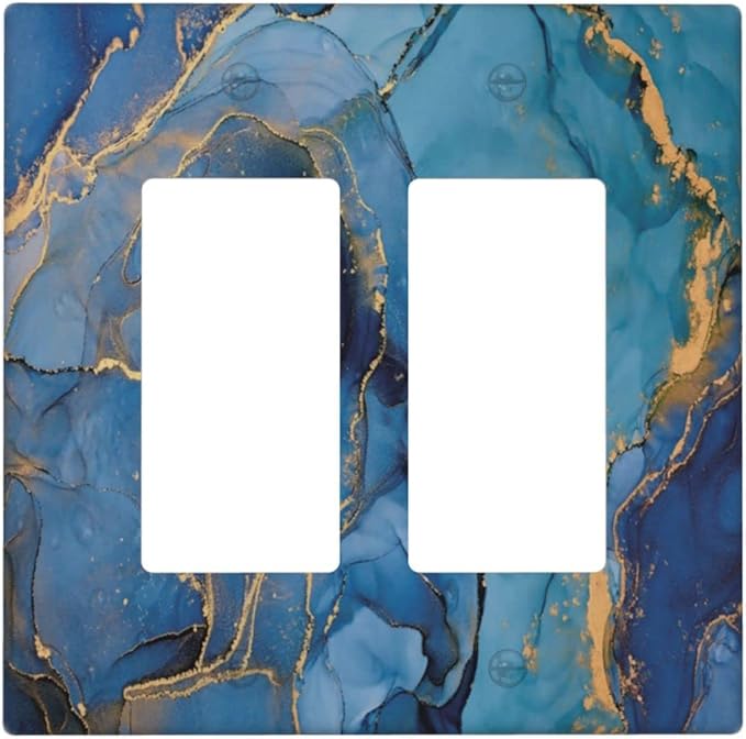 Blue Marble Double Rocker Wall Plate Decorative 2 Gang Light Switch Cover Modern Ombre Watercolor Ink Art Gfci Electrical Switchplate Home for Bathroom Bedroom Kitchen Decor 4.6"X4.5"