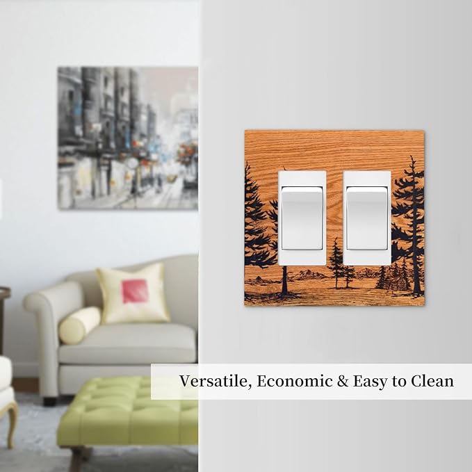 Pine Forest Natural Scenery Silhouette Wood Grain Decorative Outlet Covers 2 Gang Double GFCI Rocker Electrical Wall Panels Light Switch Cover Plate for Farmhouse Home Decor