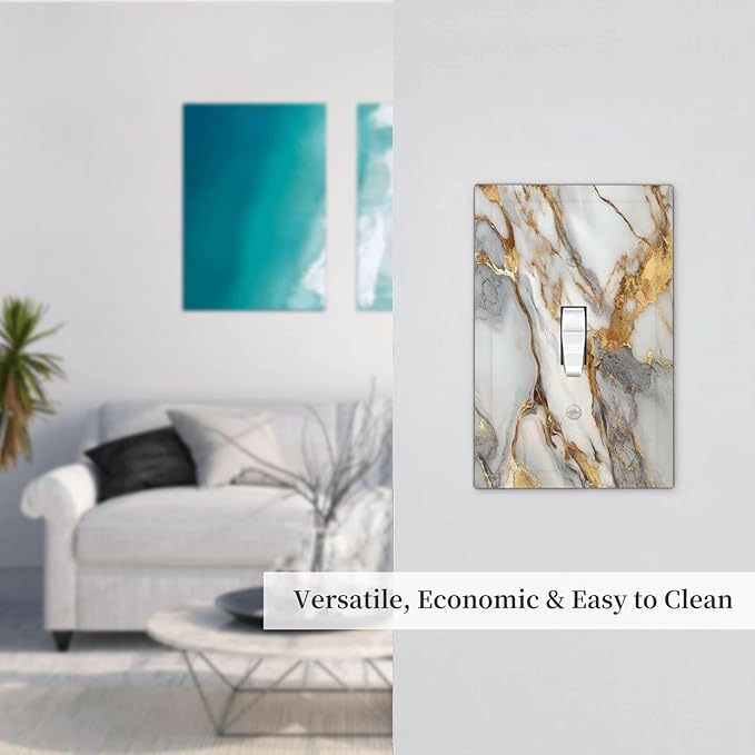 Light Switch Cover Plate White Gold Abstract Luxury Marble Patterns 1 Gang Wall Plate Cover Single Toggle Outlet Covers Decorative Switch Plate Covers Electrical Faceplate for Bathroom Home
