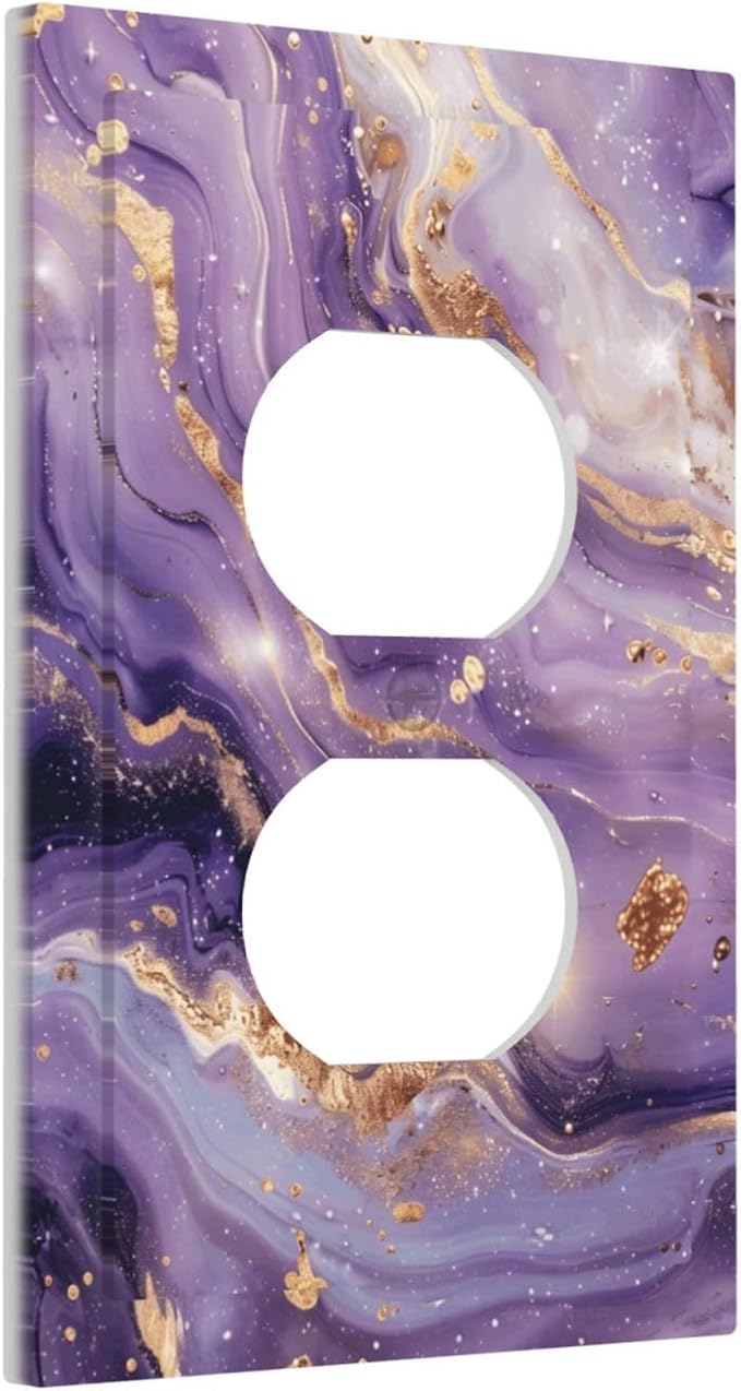 Abstract Purple Gold Marble Texure Luxurious Outlet Covers 1 Gang Duplex Light Switch Cover Decorative Switch Plates Electrical Receptacle Faceplate Wall Plate for Bathroom Living Room Decor