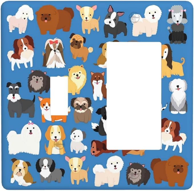 Cute Animal Dogs Puppy Decorative Outlet Cover 1 Toggle 1 Rocker Light Switch Plate Cover Electricity Receptacles Plates For Home Kitchen Living Bedroom 4.5 * 4.5