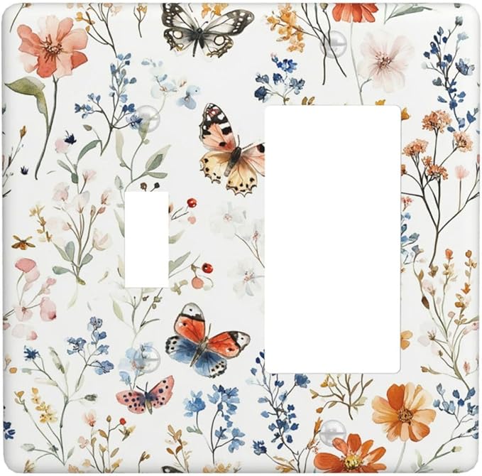 Outlet Covers Vintage Wildflowers Plants Floral 1 Toggle 1 Rocker Combination Decorative Wall Plate Electrical Switch Plates Light Switch Cover Plate For Bed Room Living Room Decor